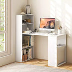 Scrivania per computer Costway Workstation da ufficio con 6 ripiani di archiviazione bianco/nero