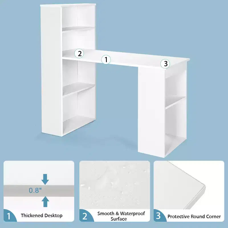Scrivania per computer Costway Workstation da ufficio con 6 ripiani di archiviazione bianco/nero