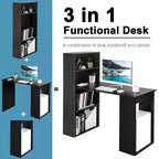 Scrivania per computer Costway Workstation da ufficio con 6 ripiani di archiviazione bianco/nero