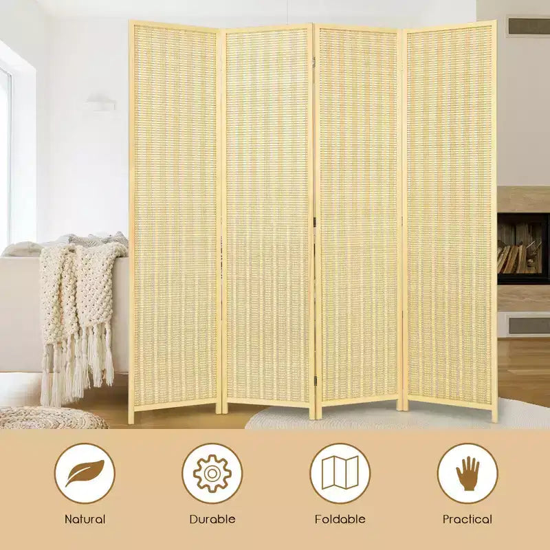 Costway Paravento Divisorio a 4 Pannelli Pieghevole Portatile Altezza 183 cm