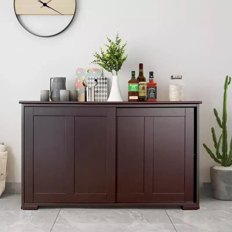 Costway Credenza da Cucina Mobile Contenitore Armadio da Buffet Legno Porte Scorrevoli Dispensa Nero/Grigio/Marrone/Bianco