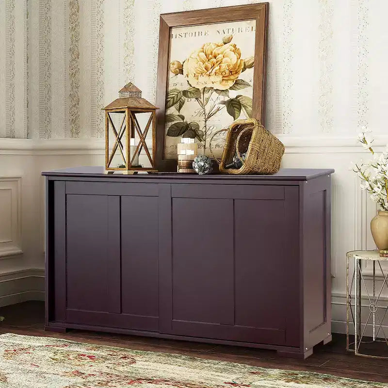 Costway Credenza da Cucina Mobile Contenitore Armadio da Buffet Legno Porte Scorrevoli Dispensa Nero/Grigio/Marrone/Bianco