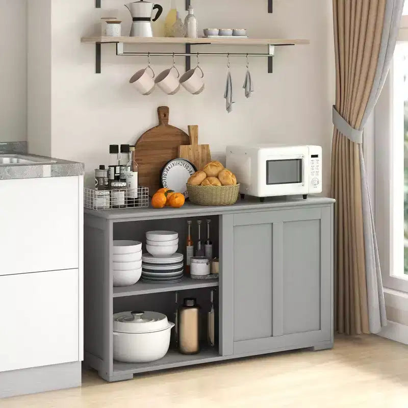 Costway Credenza da Cucina Mobile Contenitore Armadio da Buffet Legno Porte Scorrevoli Dispensa Nero/Grigio/Marrone/Bianco