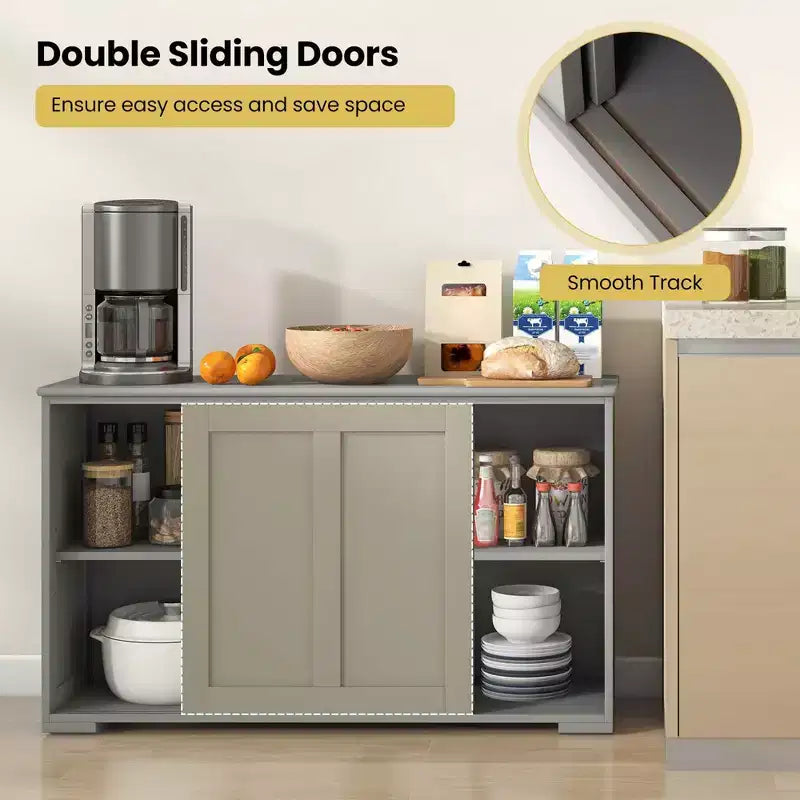 Costway Credenza da Cucina Mobile Contenitore Armadio da Buffet Legno Porte Scorrevoli Dispensa Nero/Grigio/Marrone/Bianco