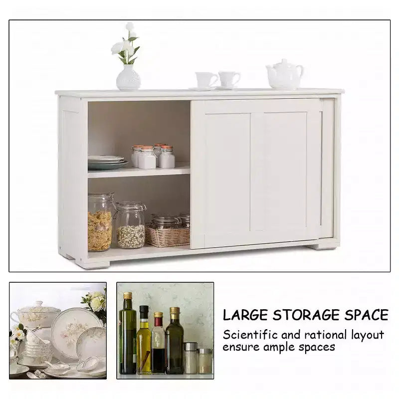 Costway Credenza da Cucina Mobile Contenitore Armadio da Buffet Legno Porte Scorrevoli Dispensa Nero/Grigio/Marrone/Bianco