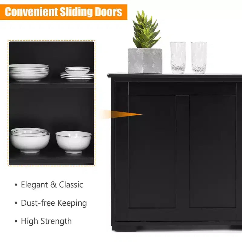 Costway Credenza da Cucina Mobile Contenitore Armadio da Buffet Legno Porte Scorrevoli Dispensa Nero/Grigio/Marrone/Bianco