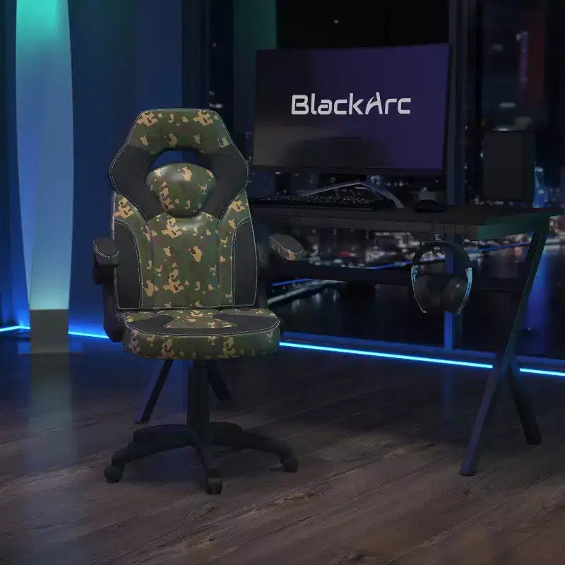 Sedia da gaming BlackArc High Back con rivestimento in similpelle, sedile girevole regolabile in altezza e braccioli imbottiti ribaltabili