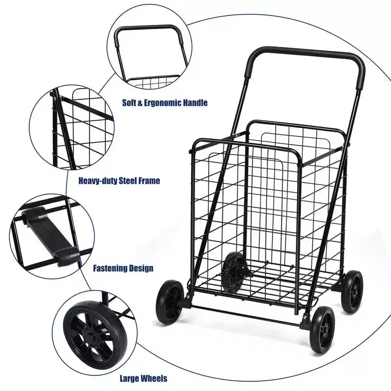 Costway Carrello Pieghevole per la Spesa Carrello Utilità Portatile per Spesa Lavanderia Viaggi