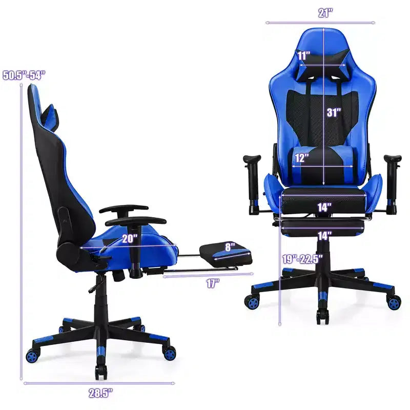 Sedia Gaming Massaggiante Costway, Poltrona da Ufficio Reclinabile con Poggiapiedi Bianca\Blu\Rosa\Rossa