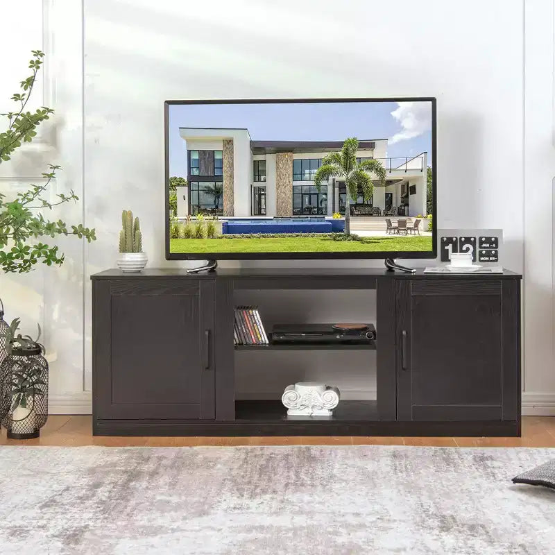 Mobile TV Costway 58'' Mobile con Consolle Centro Intrattenimento con 2 Armadietti per TV 65'' Naturale\Nero\Noce