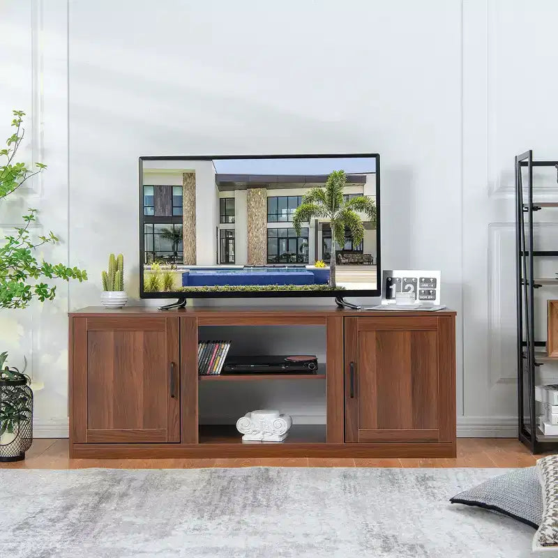 Mobile TV Costway 58'' Mobile con Consolle Centro Intrattenimento con 2 Armadietti per TV 65'' Naturale\Nero\Noce