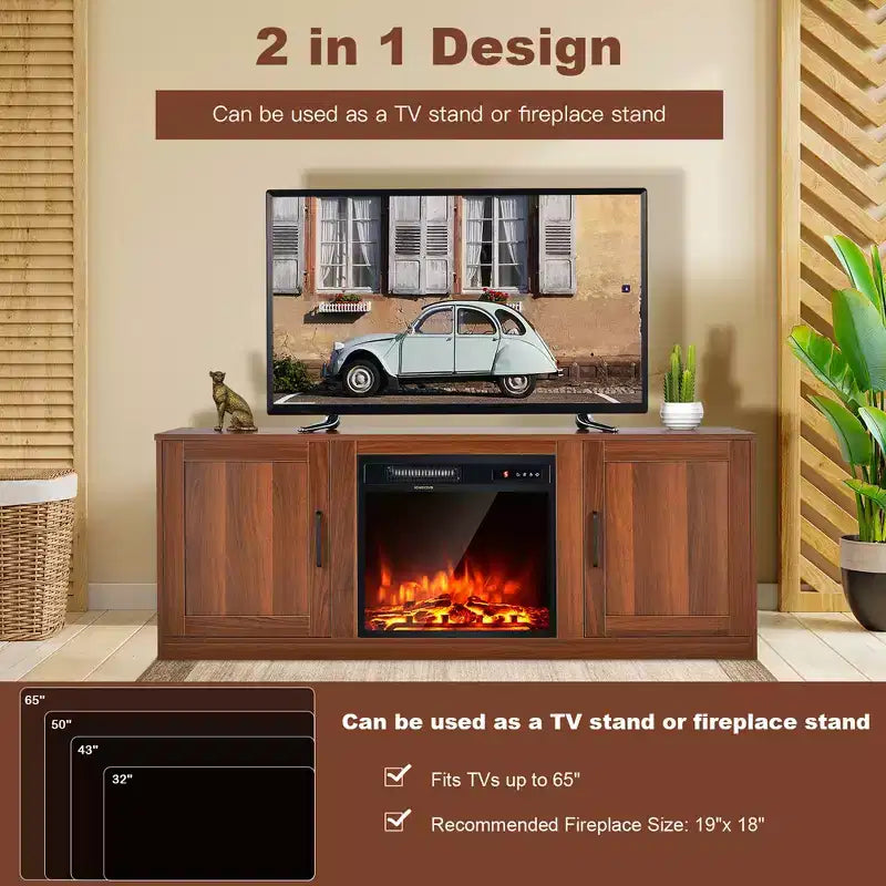 Mobile TV Costway 58'' Mobile con Consolle Centro Intrattenimento con 2 Armadietti per TV 65'' Naturale\Nero\Noce