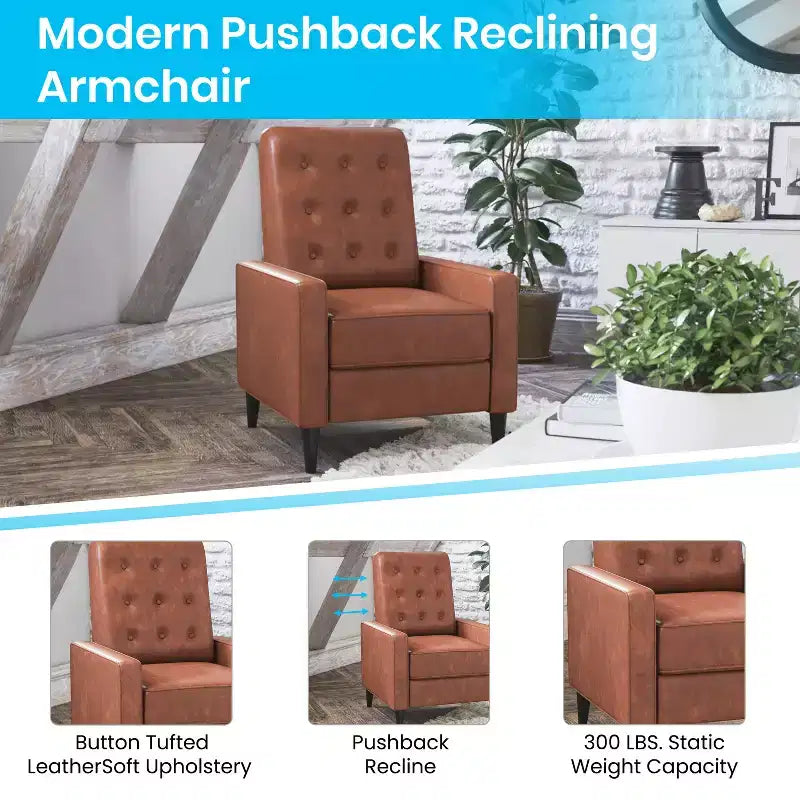 Poltrona reclinabile Darcy Merrick Lane, design moderno di metà secolo, imbottitura trapuntata, schienale ergonomico a spinta, per soggiorno