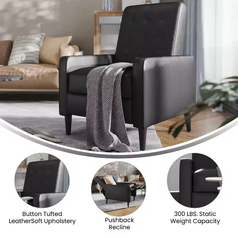 Poltrona reclinabile Darcy Merrick Lane, design moderno di metà secolo, imbottitura trapuntata, schienale ergonomico a spinta, per soggiorno