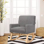 Costway Sedia a dondolo imbottita con braccioli e supporto lombare, design moderno di metà secolo, beige/grigio
