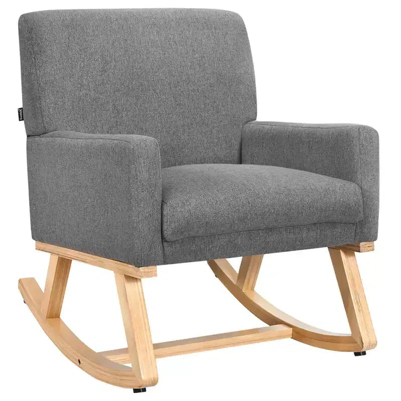 Costway Sedia a dondolo imbottita con braccioli e supporto lombare, design moderno di metà secolo, beige/grigio