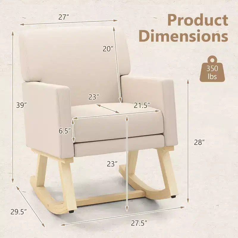 Costway Sedia a dondolo imbottita con braccioli e supporto lombare, design moderno di metà secolo, beige/grigio