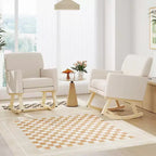 Costway Sedia a dondolo imbottita con braccioli e supporto lombare, design moderno di metà secolo, beige/grigio