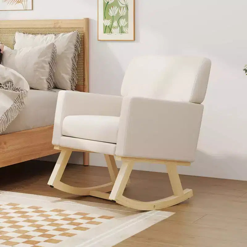 Costway Sedia a dondolo imbottita con braccioli e supporto lombare, design moderno di metà secolo, beige/grigio