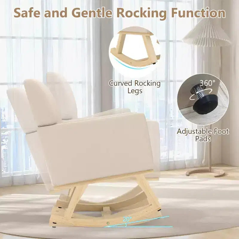 Costway Sedia a dondolo imbottita con braccioli e supporto lombare, design moderno di metà secolo, beige/grigio