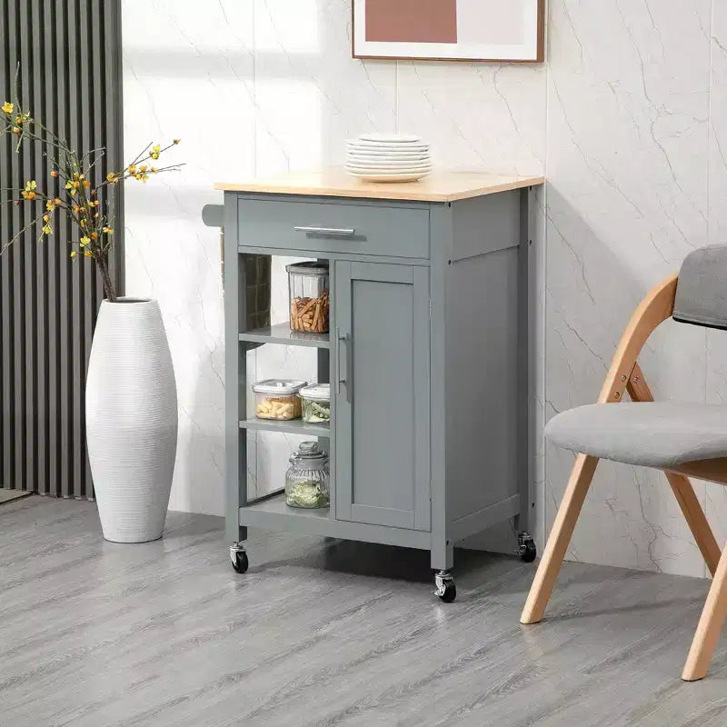 HOMCOM Carrello da Cucina Compatto con Ruote, Carrello Multiuso con Ripiano e Cassetto per Sala da Pranzo