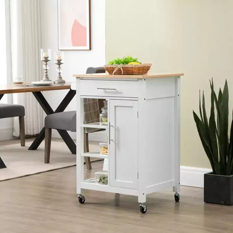 HOMCOM Carrello da Cucina Compatto con Ruote, Carrello Multiuso con Ripiano e Cassetto per Sala da Pranzo