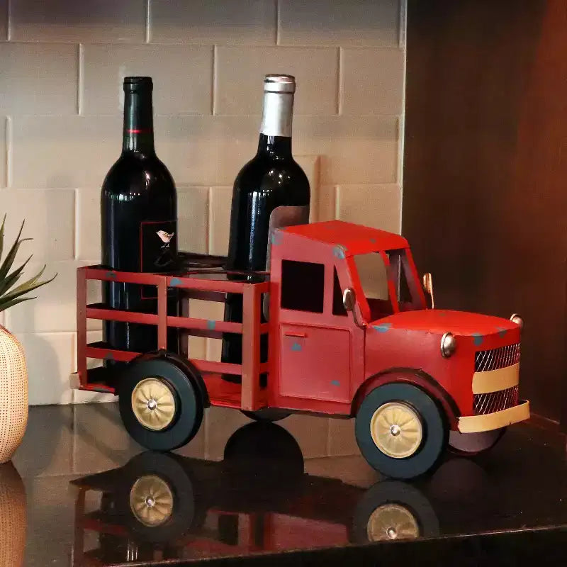 Sunnydaze Portabottiglie Metallo Rustico a Forma di Camion - Rosso