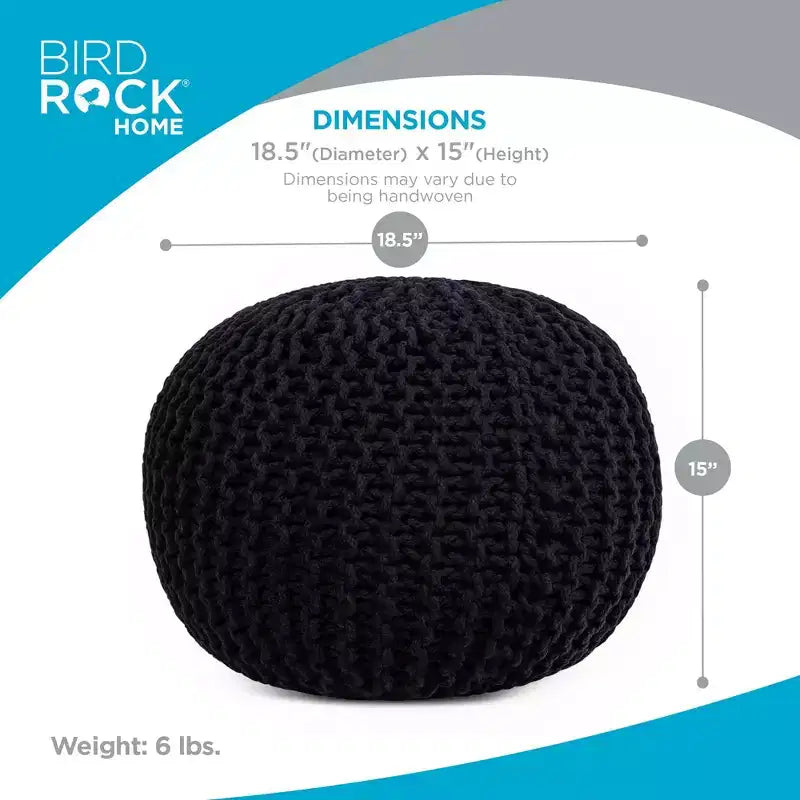 BirdRock Home Pouf Rotondo Poggiapiedi Ottomana - Nero