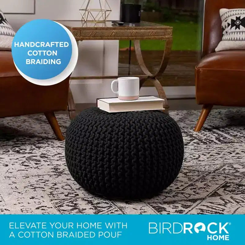 BirdRock Home Pouf Rotondo Poggiapiedi Ottomana - Nero