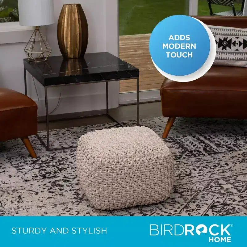 Pouf quadrato poggiapiedi BirdRock Home per soggiorno e camera da letto - Naturale