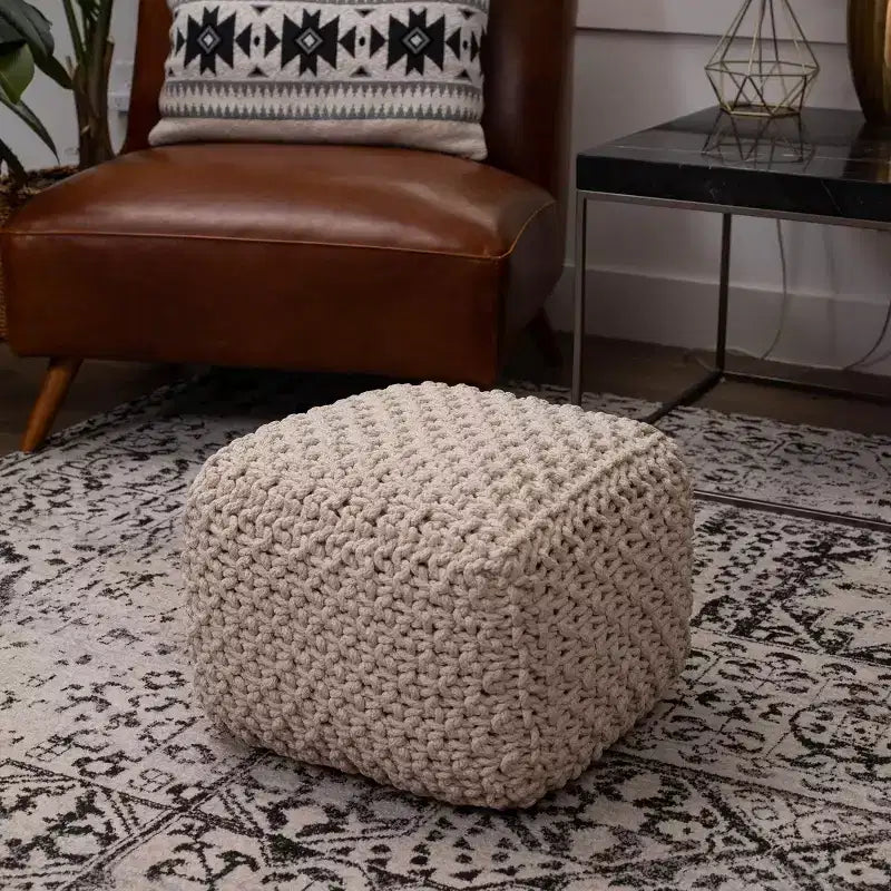 Pouf quadrato poggiapiedi BirdRock Home per soggiorno e camera da letto - Naturale