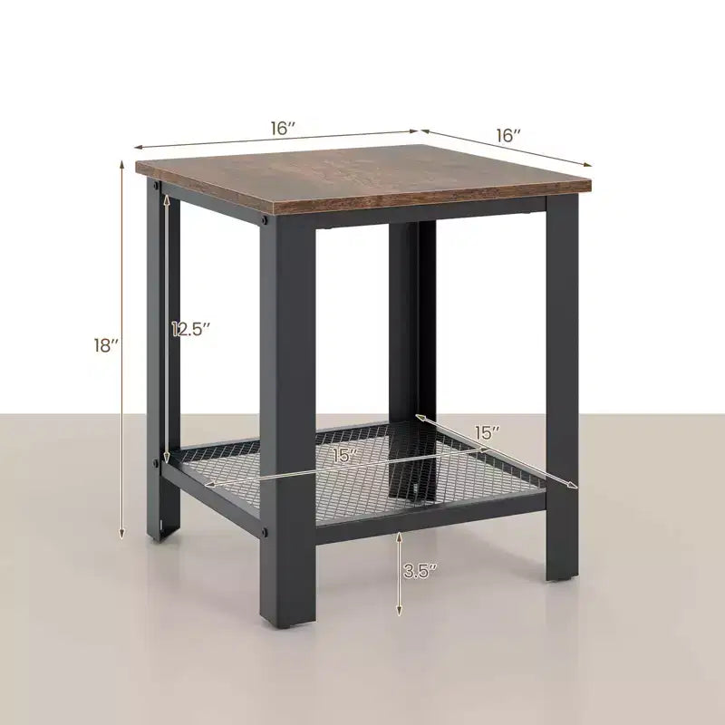 Costway Tavolino Industriale con 2 Ripiani Tavolino con Contenitore Tavolino da Divano Rustico Nero