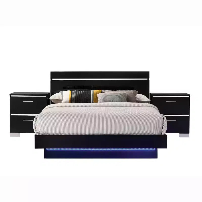 Letto Cavatao 3 pz con 2 comodini Nero/Cromo - miBasics