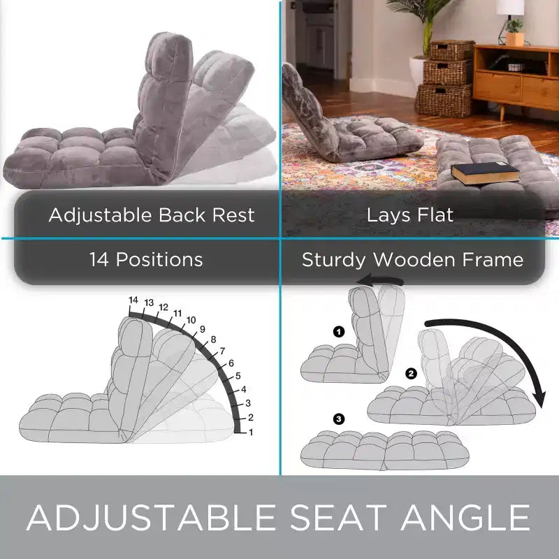 BirdRock Home Sedia da terra regolabile in memory foam a 14 posizioni - Grigia