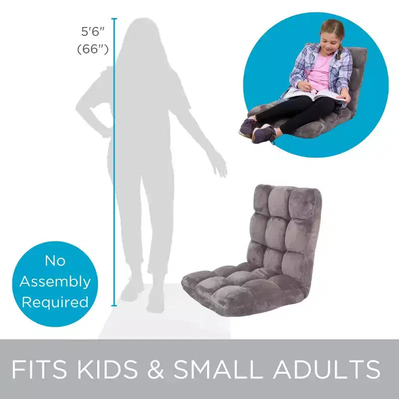 BirdRock Home Sedia da terra regolabile in memory foam a 14 posizioni - Grigia