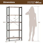 Libreria a 5 Ripiani Costway, Scaffale Etagere Industriale, Scaffale Espositivo Rustico