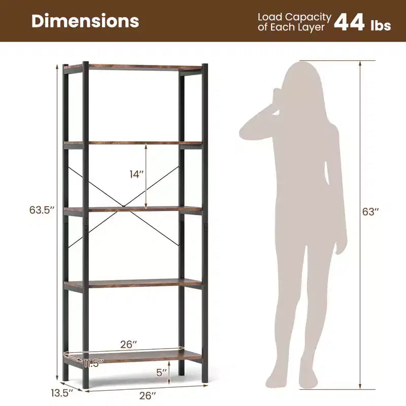 Libreria a 5 Ripiani Costway, Scaffale Etagere Industriale, Scaffale Espositivo Rustico