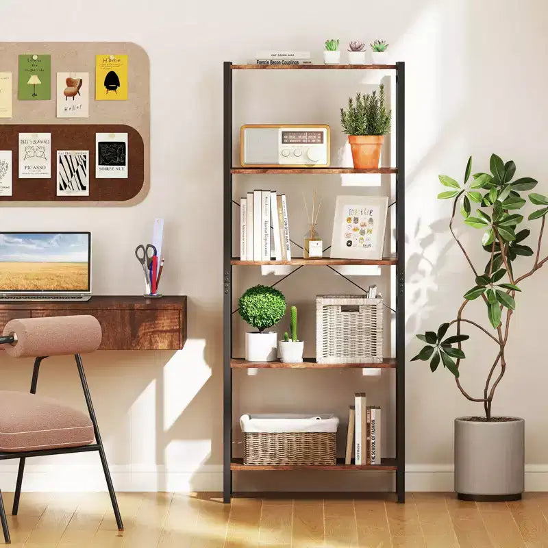 Libreria a 5 Ripiani Costway, Scaffale Etagere Industriale, Scaffale Espositivo Rustico