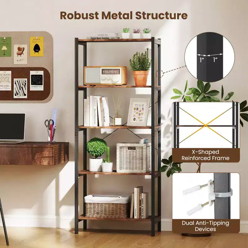 Libreria a 5 Ripiani Costway, Scaffale Etagere Industriale, Scaffale Espositivo Rustico