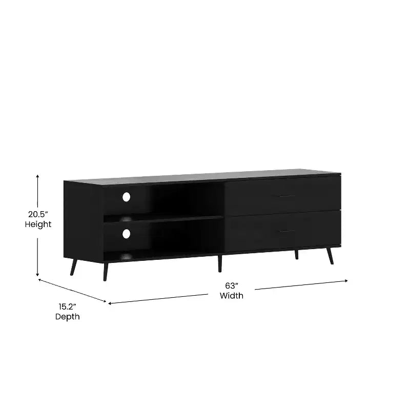 Flash Furniture Nelson 65 Mobile TV moderno di metà secolo per TV fino a 60 pollici con ripiano regolabile e cassetti portaoggetti