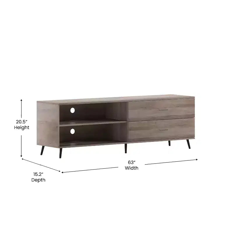 Flash Furniture Nelson 65 Mobile TV moderno di metà secolo per TV fino a 60 pollici con ripiano regolabile e cassetti portaoggetti