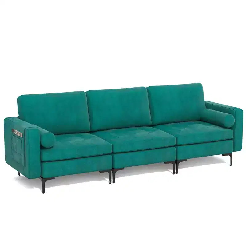 Divano moderno modulare a 3 posti Costway con tasca laterale e gambe in metallo, color verde acqua