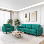 Divano moderno modulare a 3 posti Costway con tasca laterale e gambe in metallo, color verde acqua