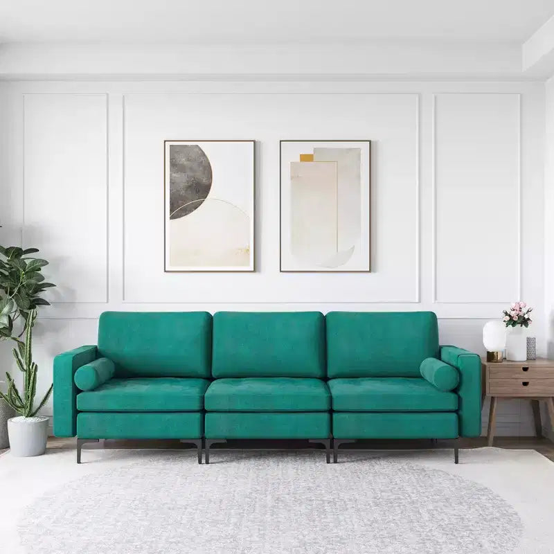 Divano moderno modulare a 3 posti Costway con tasca laterale e gambe in metallo, color verde acqua