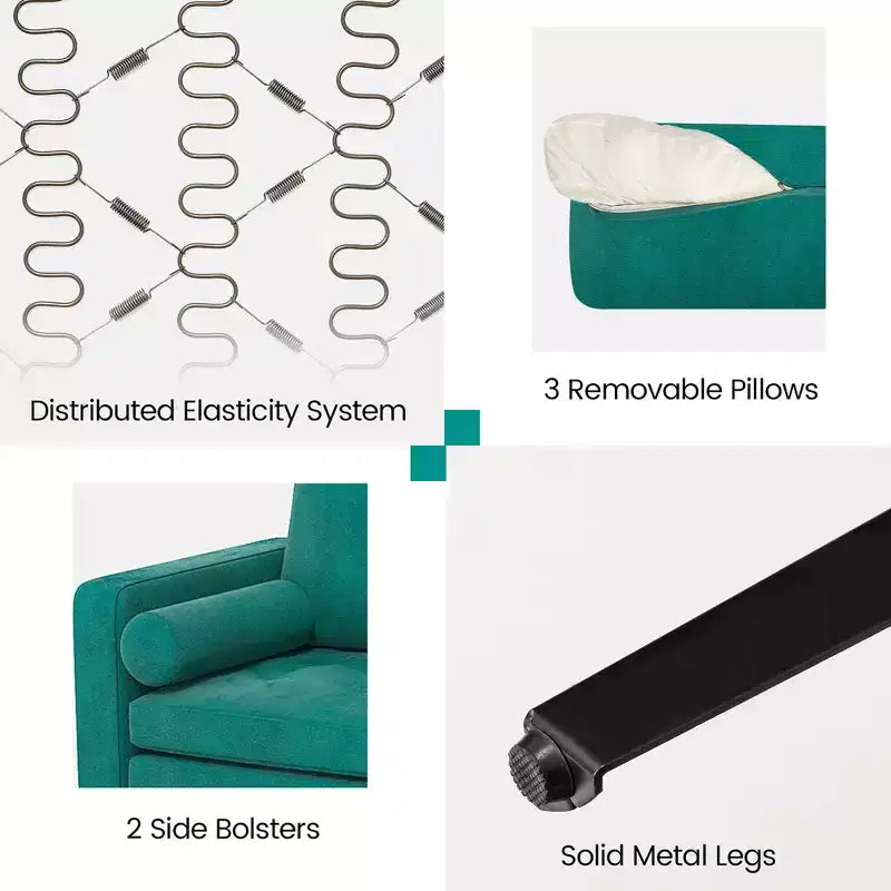 Divano moderno modulare a 3 posti Costway con tasca laterale e gambe in metallo, color verde acqua