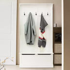 White MDF Hall Tree with Storage Bench and Coat Hooks