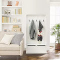 White MDF Hall Tree with Storage Bench and Coat Hooks