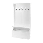 White MDF Hall Tree with Storage Bench and Coat Hooks