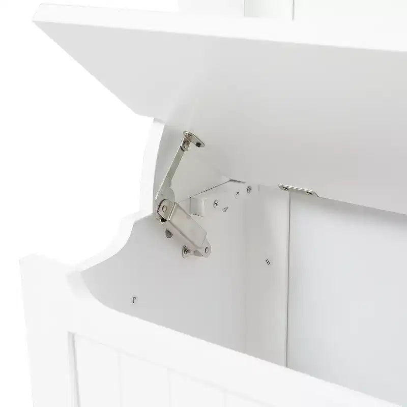 White MDF Hall Tree with Storage Bench and Coat Hooks