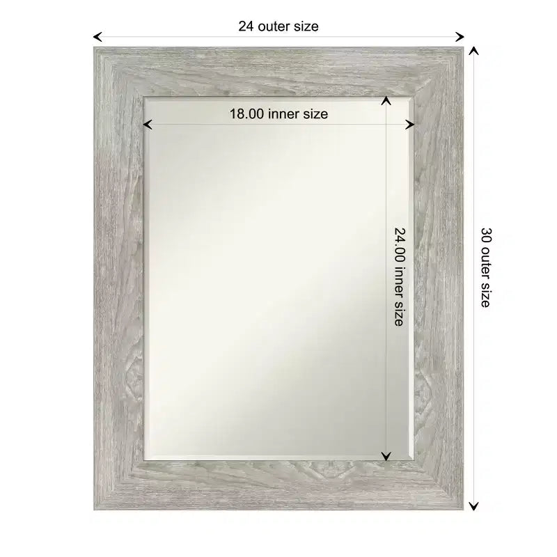 Greywash Beveled Bathroom Wall Mirror, 76.2 × 61 cm